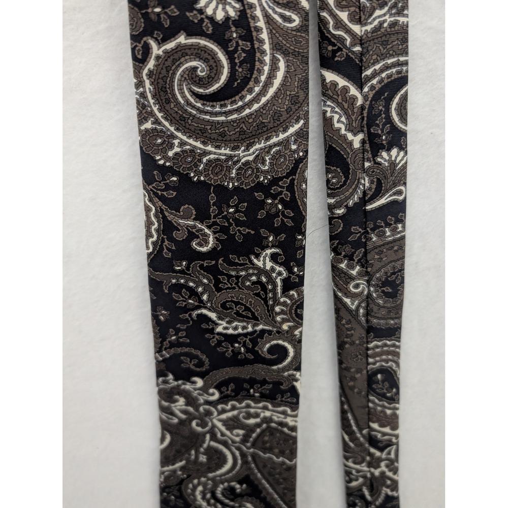 Christian Dior Mens Silk Tie Black Grey Taupe Paisley Fabric Woven in Italy USA - Picture 2 of 3